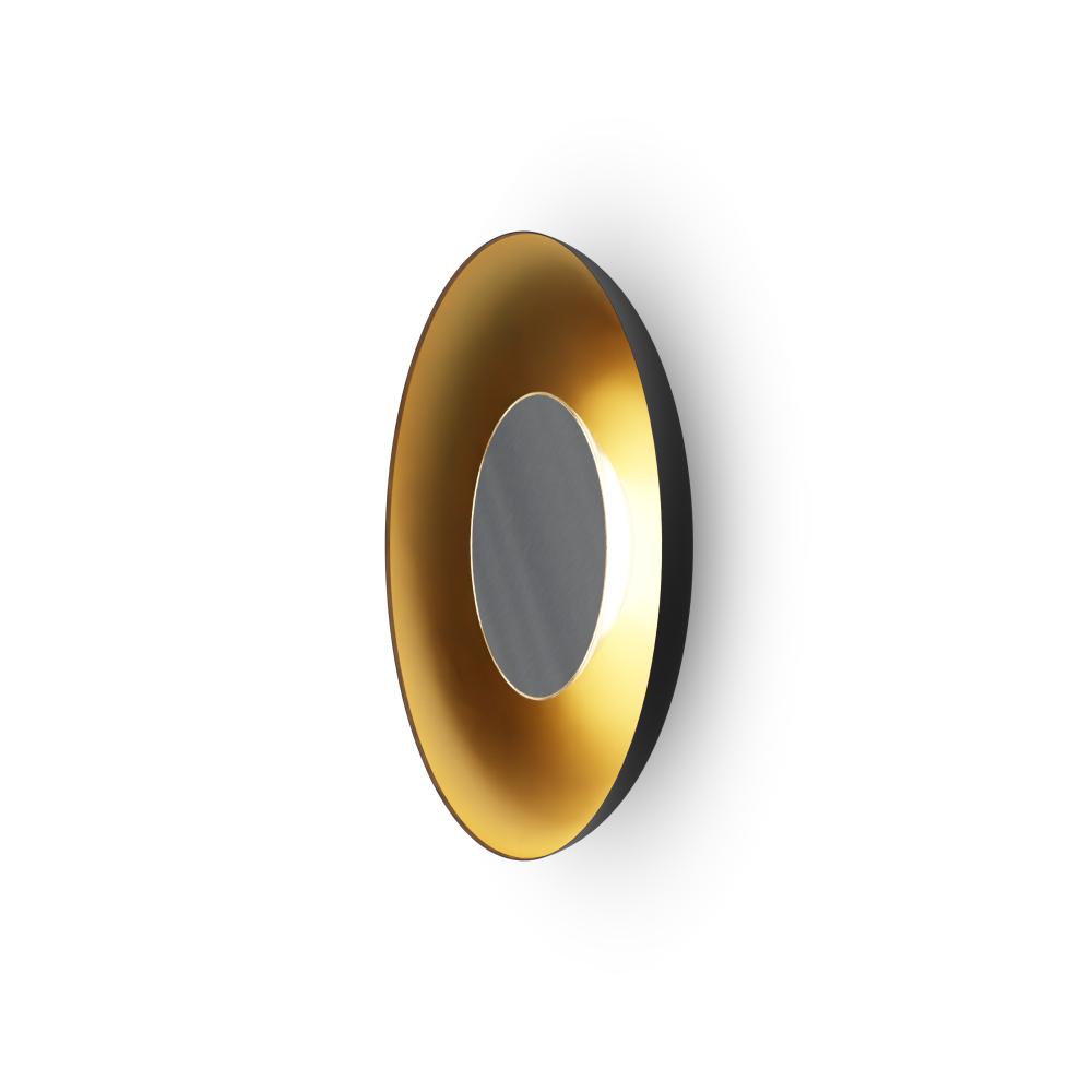 Ramen Wall Sconce 12&#34; (Brushed Nickel) with 24&#34; back dish (Matte Black w/ Gold Interior)