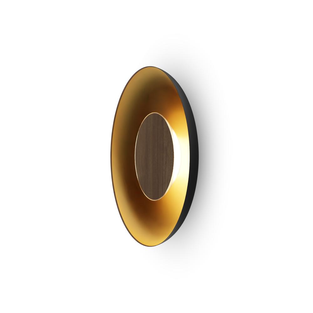 Ramen Wall Sconce 12&#34; (Oiled Walnut) with 24&#34; back dish (Matte Black w/ Gold Interior)
