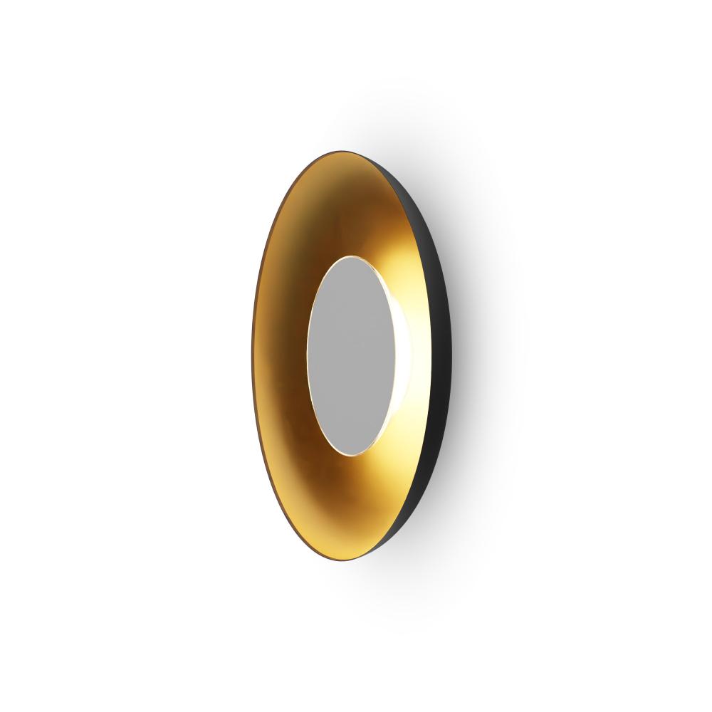Ramen Wall Sconce 12&#34; (Paintable White) with 24&#34; back dish (Matte Black w/ Gold Interior)