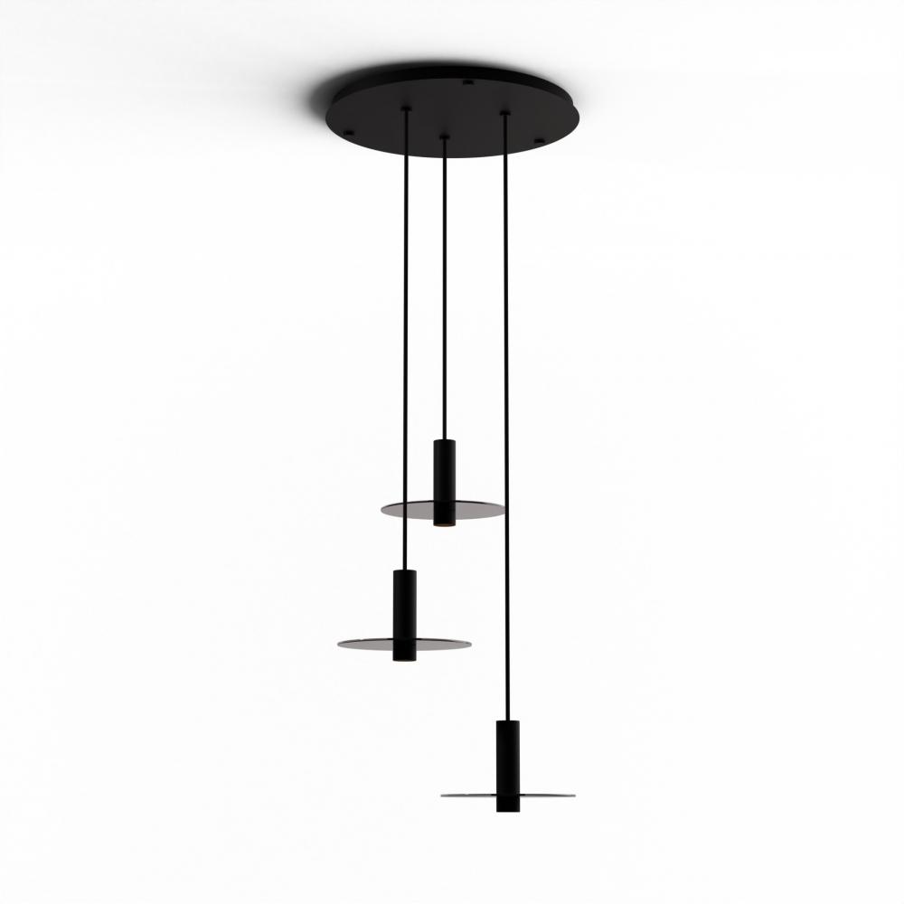 Combi Pendant 6&#34; Circular 3 Combo Matte Black with Matte Black Canopy