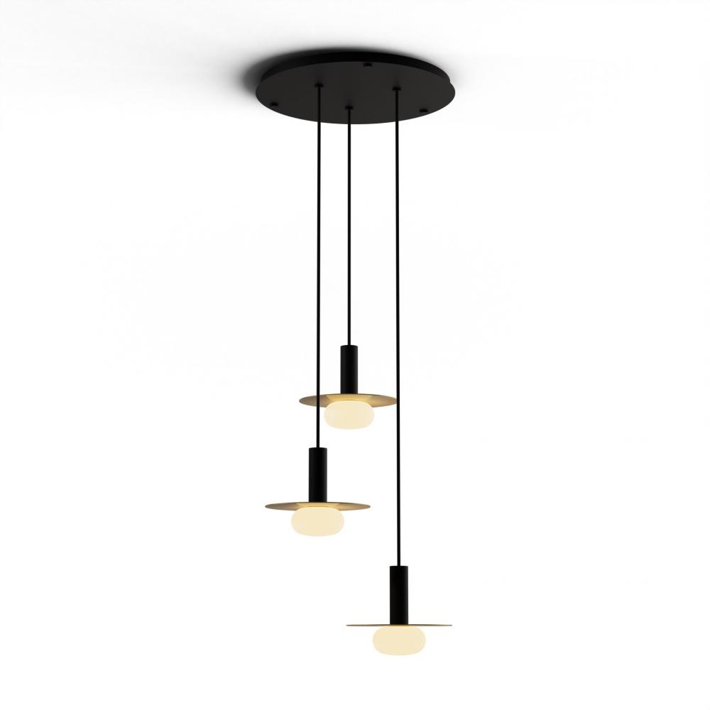 Combi Pendant 6&#34; Circular 3 Combo Matte Black with Matte Black Canopy