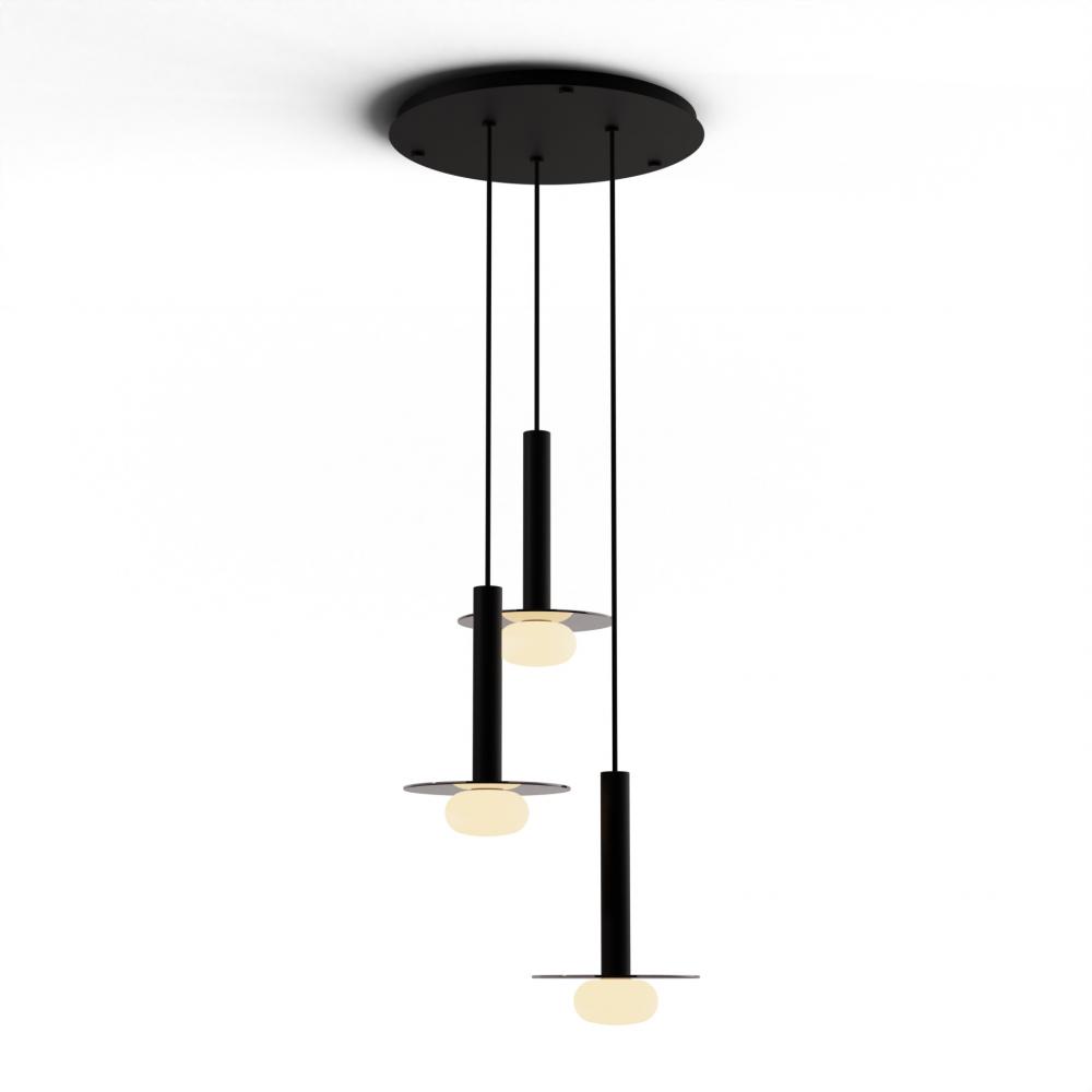 Combi Pendant 12&#34; Circular 3 Combo Matte Black with Matte Black Canopy