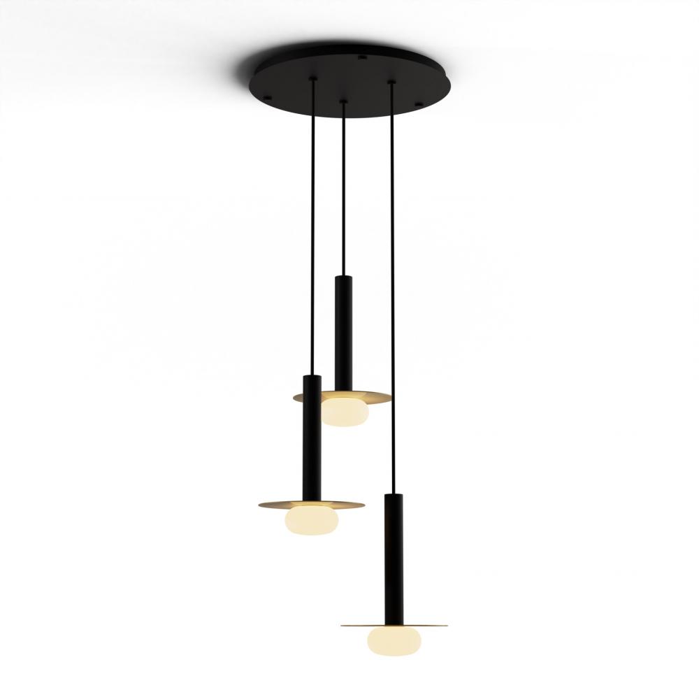 Combi Pendant 12&#34; Circular 3 Combo Matte Black with Matte Black Canopy