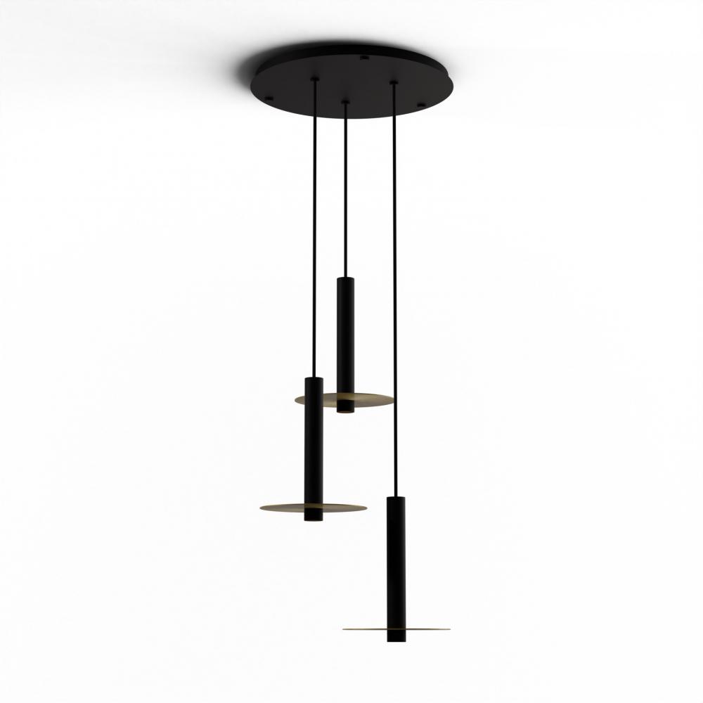 Combi Pendant 12&#34; Circular 3 Combo Matte Black with Matte Black Canopy