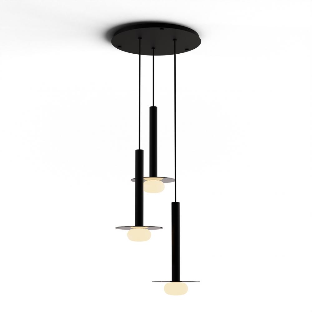 Combi Pendant 16&#34; Circular 3 Combo Matte Black with Matte Black Canopy