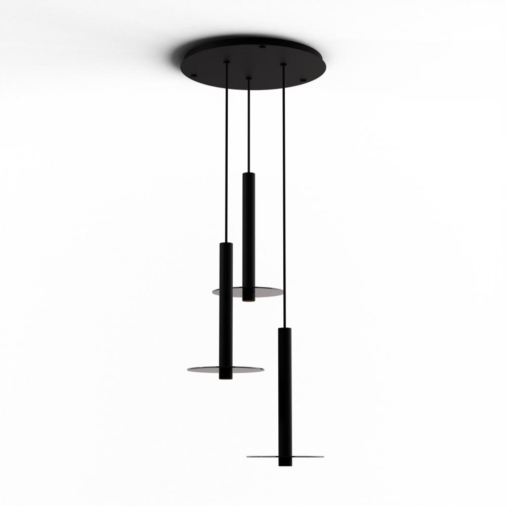 Combi Pendant 16&#34; Circular 3 Combo Matte Black with Matte Black Canopy