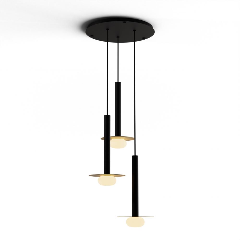 Combi Pendant 16&#34; Circular 3 Combo Matte Black with Matte Black Canopy