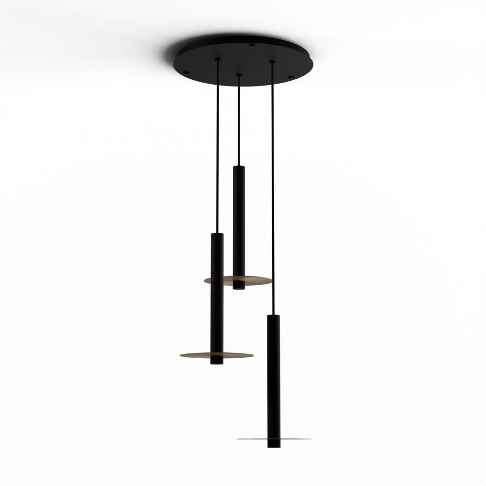 Combi Pendant 16&#34; Circular 3 Combo Matte Black with Matte Black Canopy