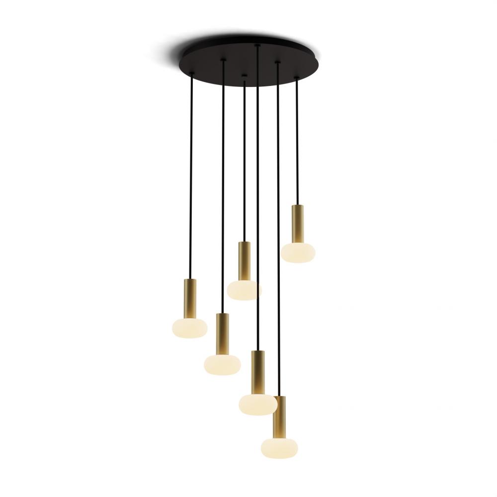 Combi Pendant 6&#34; Circular 6 Combo Brass with Matte Black Canopy, Glass Ball attachment, Suspensi