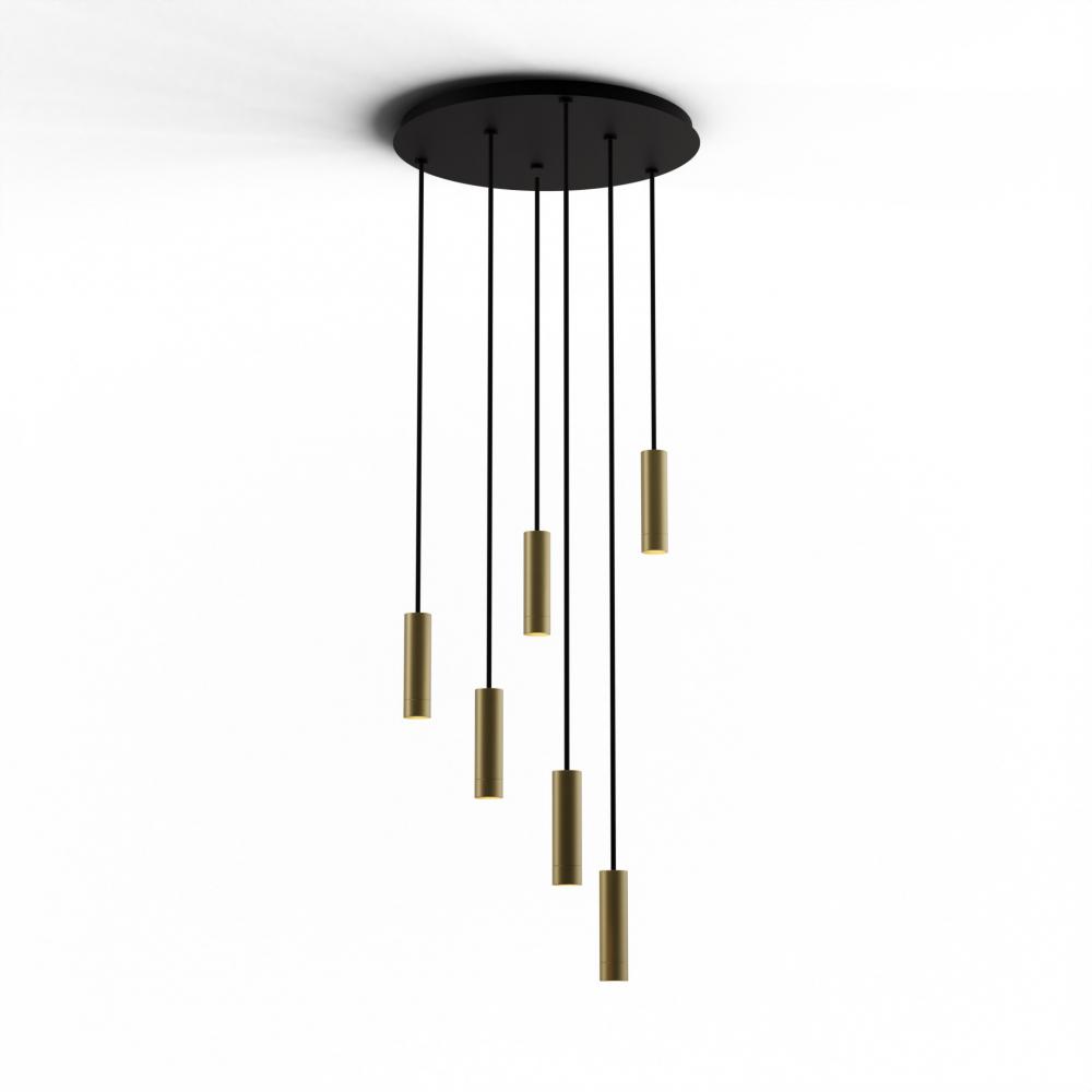 Combi Pendant 6&#34; Circular 6 Combo Brass with Matte Black Canopy, Suspension / Flush Mount 2-in-1