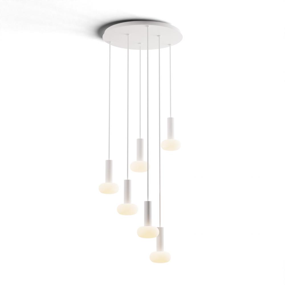 Combi Pendant 6&#34; Circular 6 Combo Matte White with Matte White Canopy, Glass Ball attachment, Su