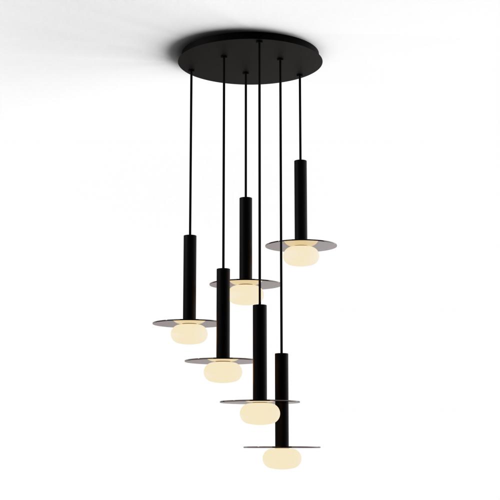 Combi Pendant 12&#34; Circular 6 Combo Matte Black with Matte Black Canopy