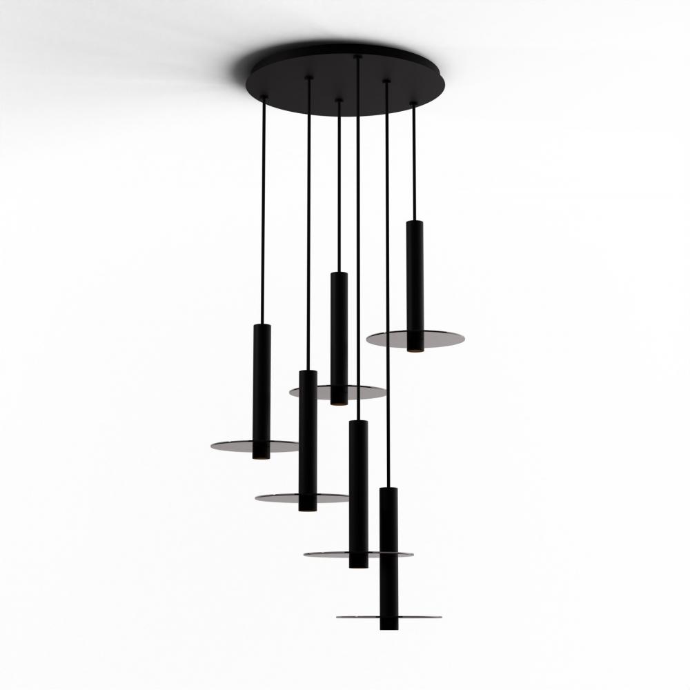 Combi Pendant 12&#34; Circular 6 Combo Matte Black with Matte Black Canopy
