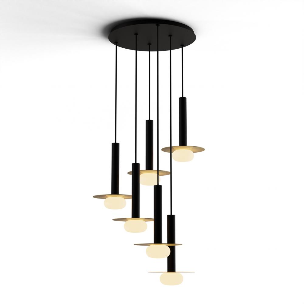 Combi Pendant 12&#34; Circular 6 Combo Matte Black with Matte Black Canopy