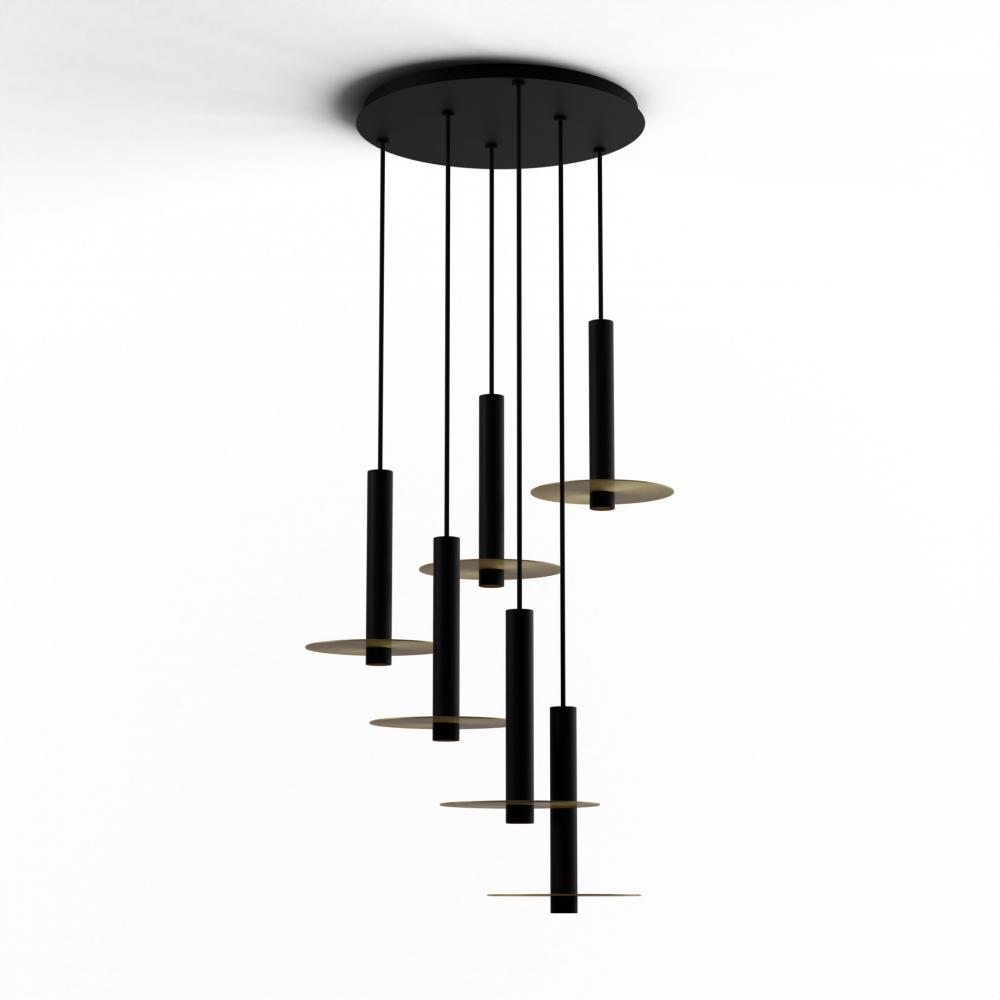 Combi Pendant 12&#34; Circular 6 Combo Matte Black with Matte Black Canopy