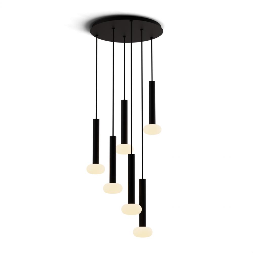 Combi Pendant 12&#34; Circular 6 Combo Matte Black with Matte Black Canopy