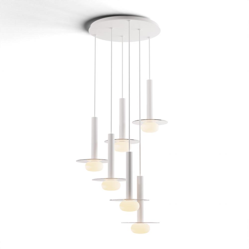 Combi Pendant 12&#34; Circular 6 Combo Matte White with Matte White Canopy
