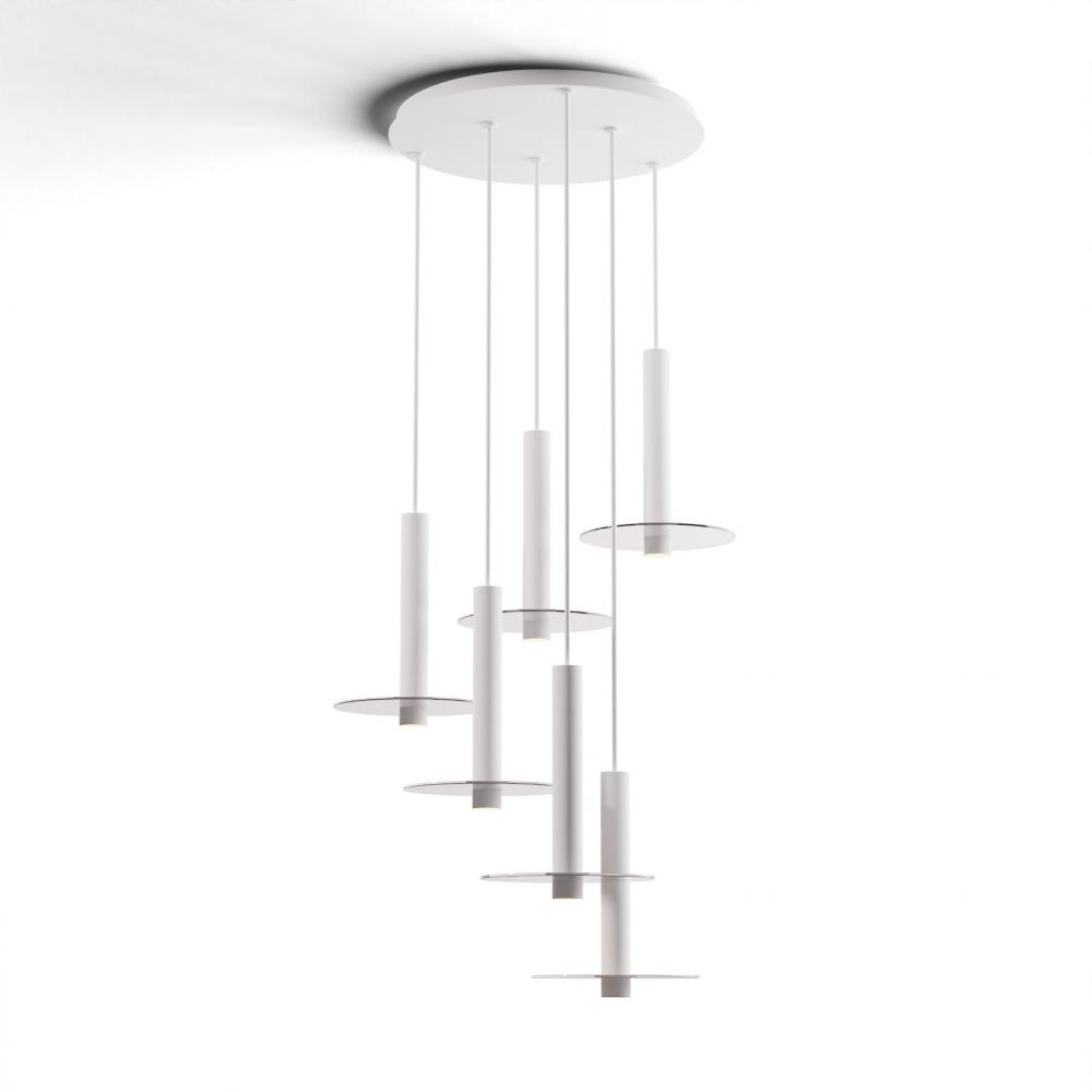 Combi Pendant 12&#34; Circular 6 Combo Matte White with Matte White Canopy