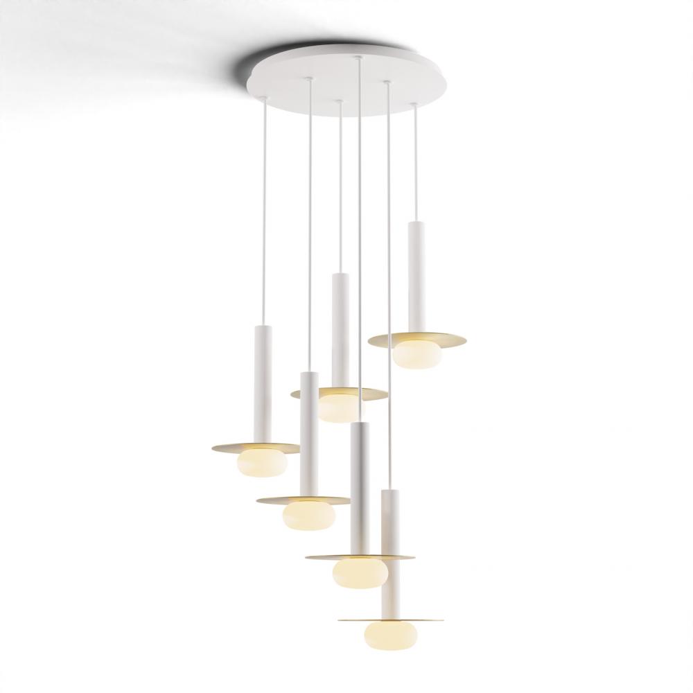 Combi Pendant 12&#34; Circular 6 Combo Matte White with Matte White Canopy
