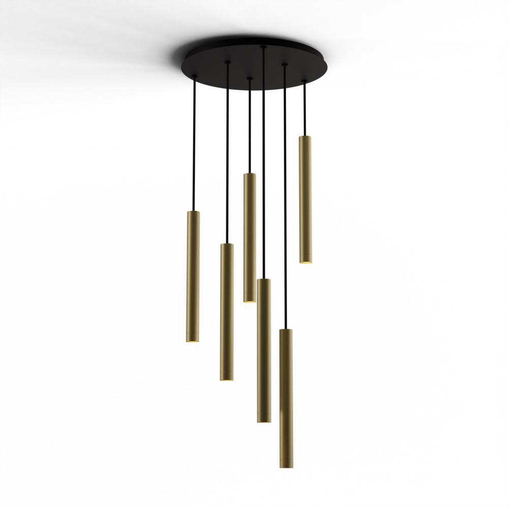 Combi Pendant 16&#34; Circular 6 Combo Brass with Matte Black Canopy, Suspension / Flush Mount 2-in-