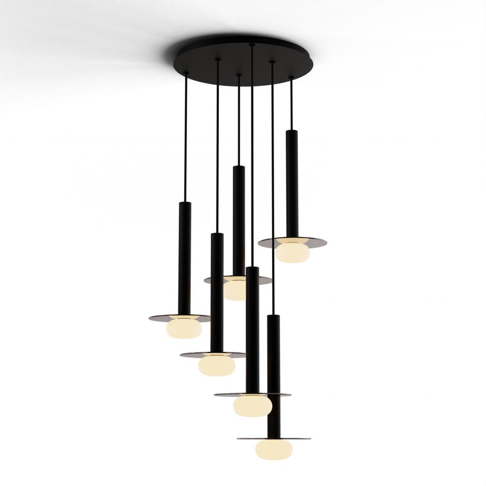 Combi Pendant 16&#34; Circular 6 Combo Matte Black with Matte Black Canopy
