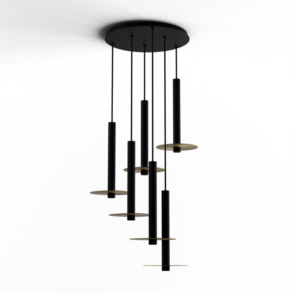 Combi Pendant 16&#34; Circular 6 Combo Matte Black with Matte Black Canopy