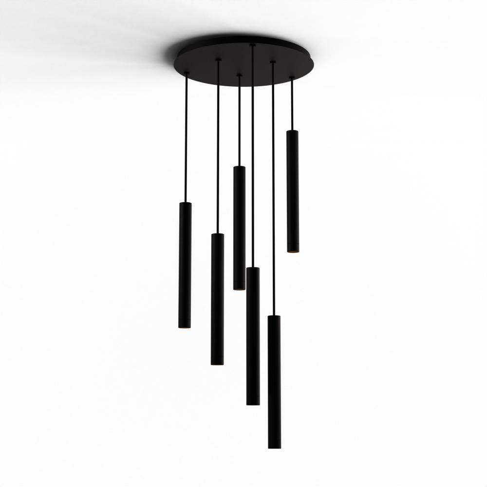 Combi Pendant 16&#34; Circular 6 Combo Matte Black with Matte Black Canopy, Suspension / Flush Mount