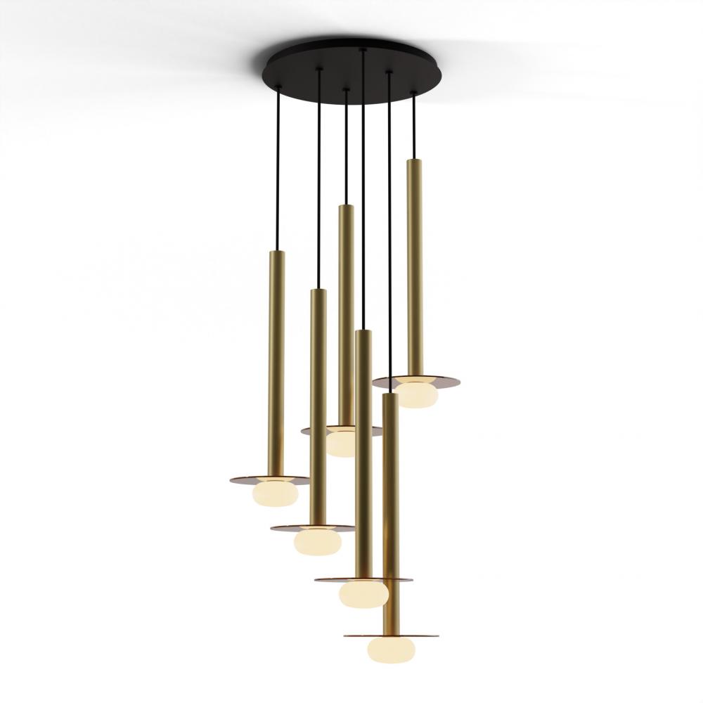 Combi Pendant 24&#34; Circular 6 Combo Brass with Matte Black Canopy