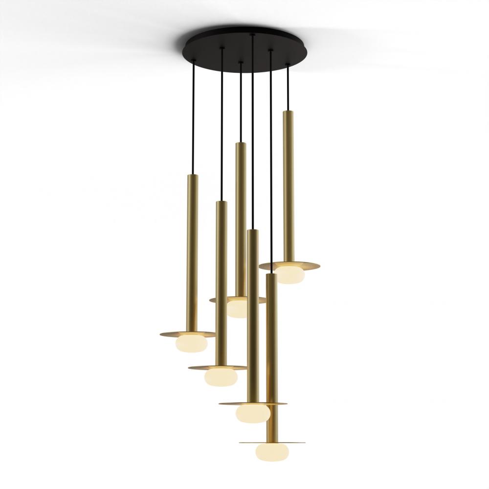 Combi Pendant 24&#34; Circular 6 Combo Brass with Matte Black Canopy