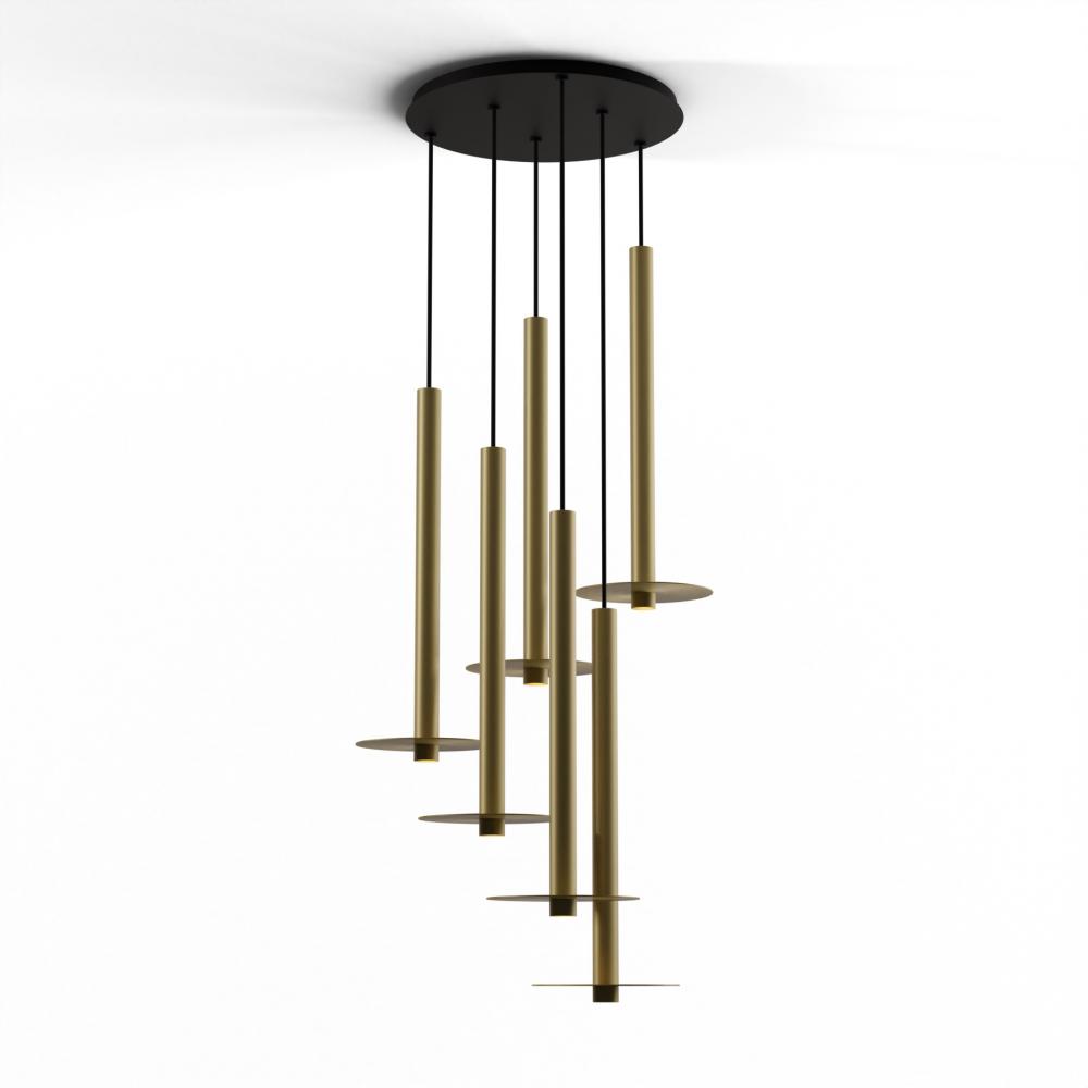 Combi Pendant 24&#34; Circular 6 Combo Brass with Matte Black Canopy