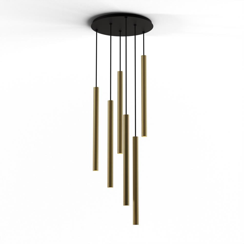 Combi Pendant 24&#34; Circular 6 Combo Brass with Matte Black Canopy, Suspension / Flush Mount 2-in-