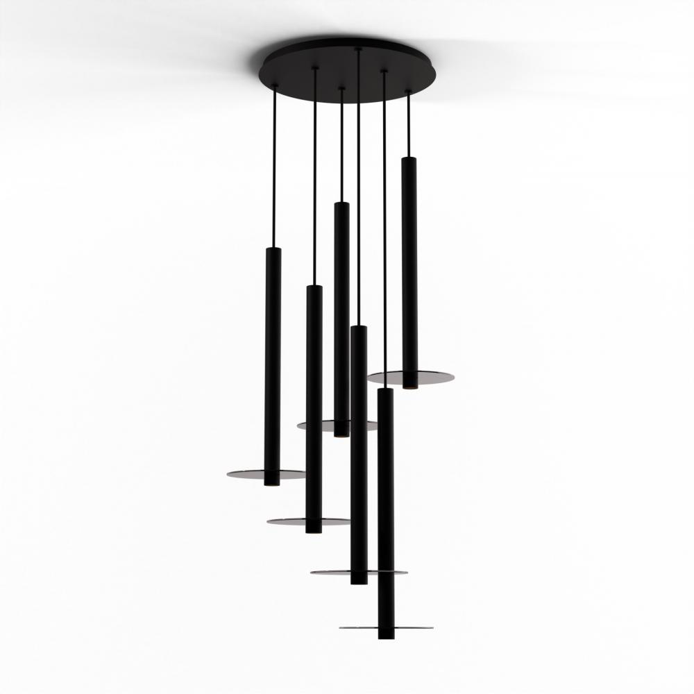 Combi Pendant 24&#34; Circular 6 Combo Matte Black with Matte Black Canopy