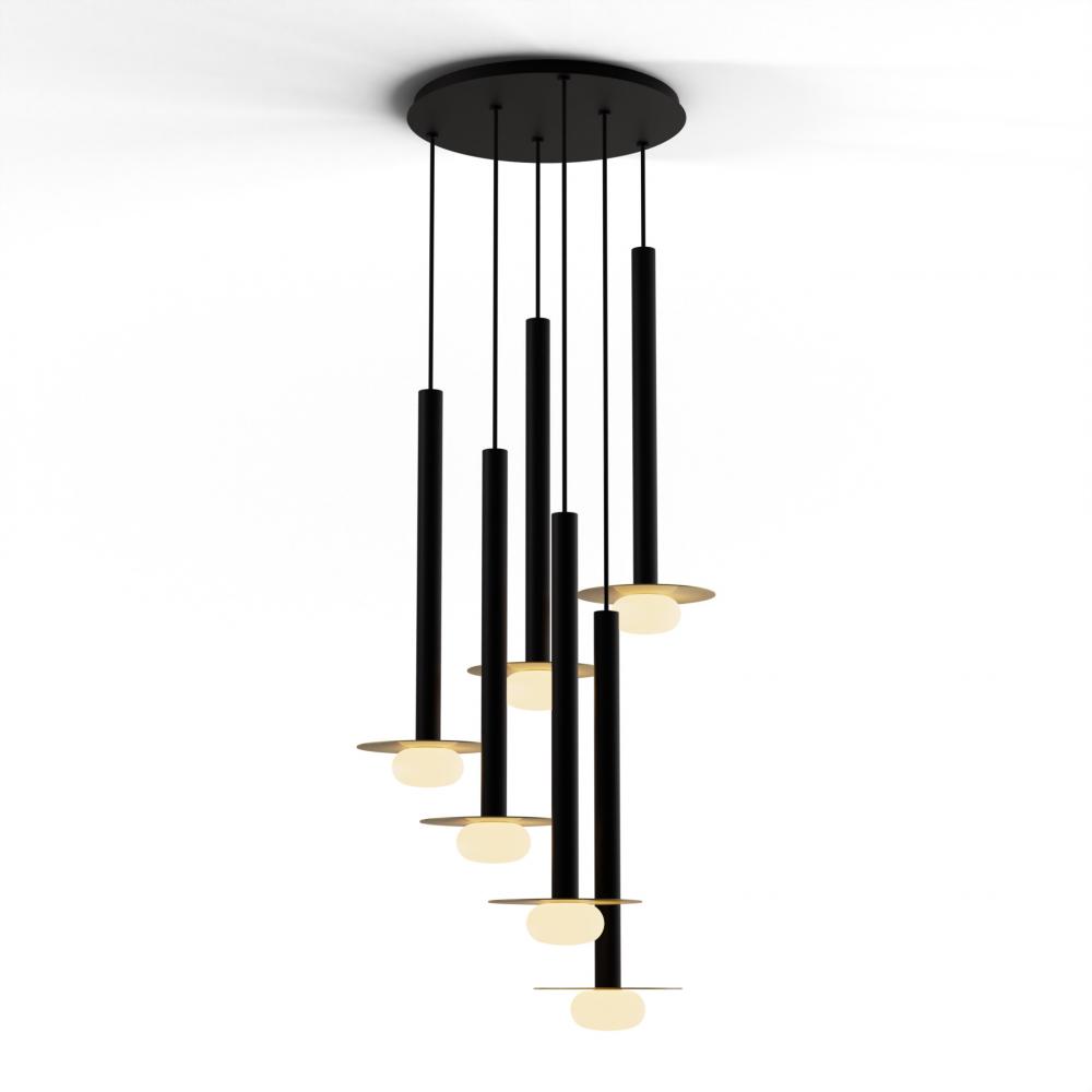 Combi Pendant 24&#34; Circular 6 Combo Matte Black with Matte Black Canopy