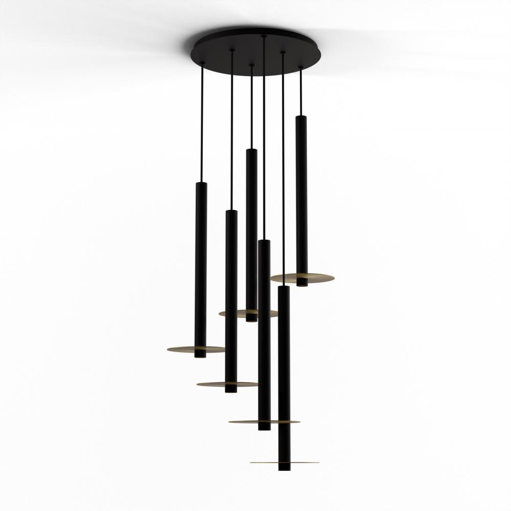 Combi Pendant 24&#34; Circular 6 Combo Matte Black with Matte Black Canopy