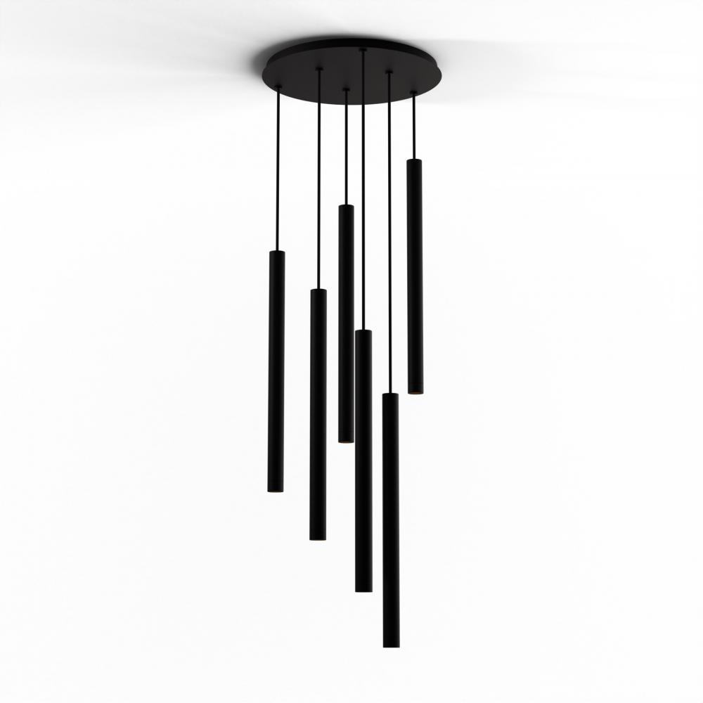 Combi Pendant 24&#34; Circular 6 Combo Matte Black with Matte Black Canopy