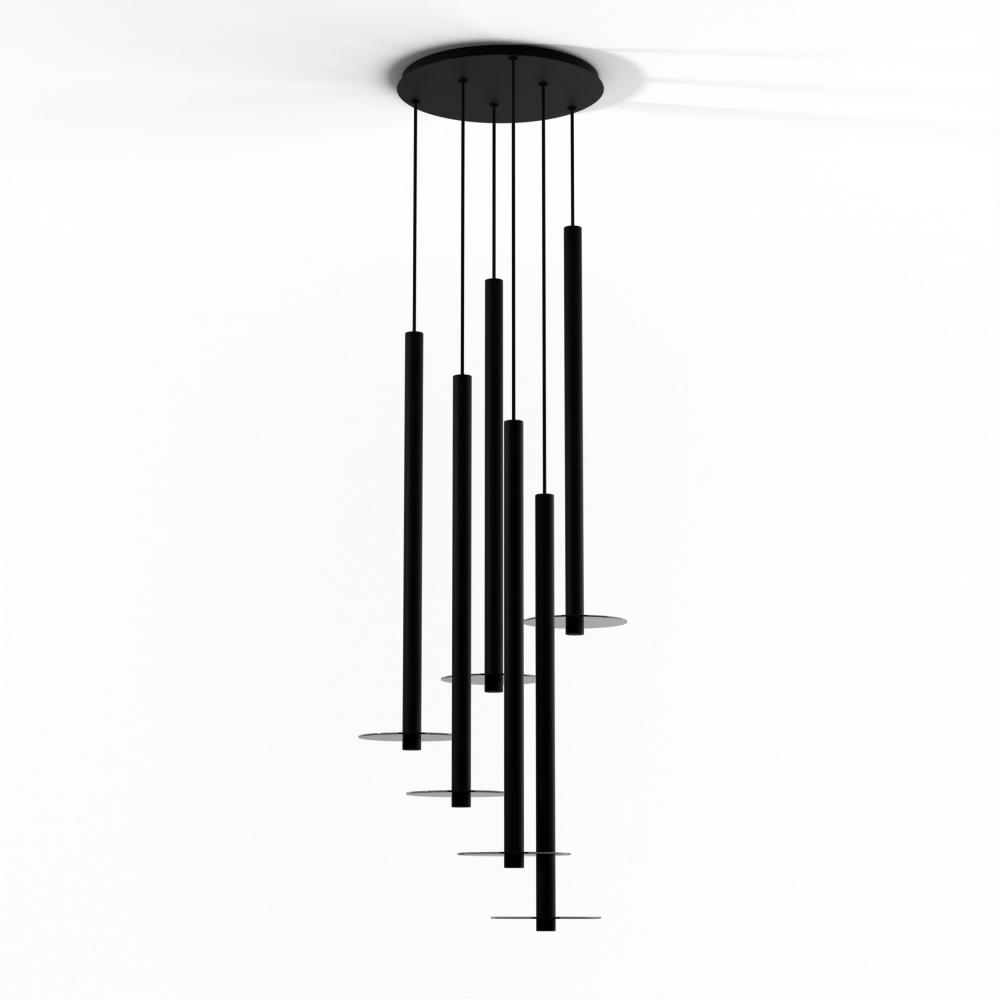 Combi Pendant 36&#34; Circular 6 Combo Matte Black with Matte Black Canopy