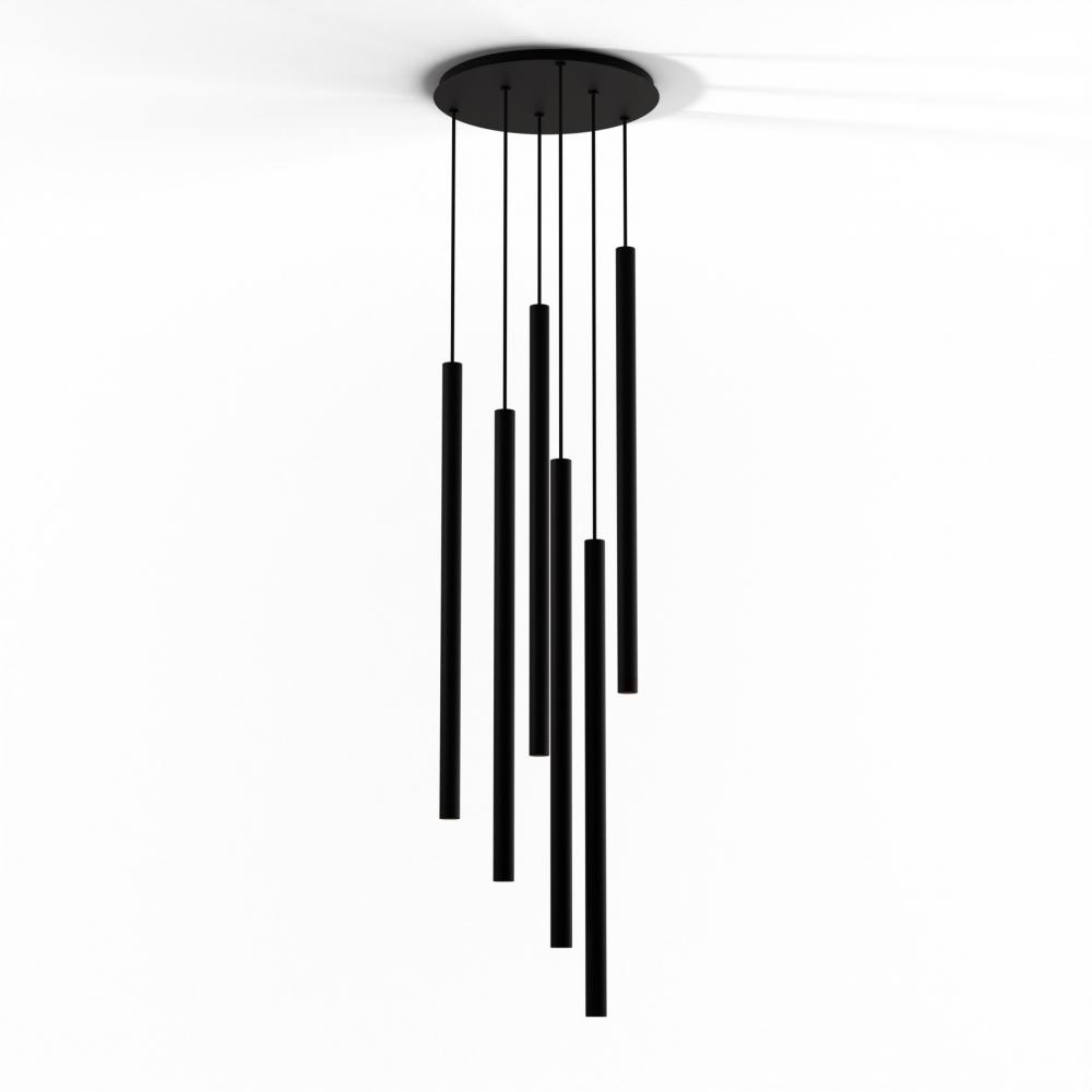 Combi Pendant 36&#34; Circular 6 Combo Matte Black with Matte Black Canopy
