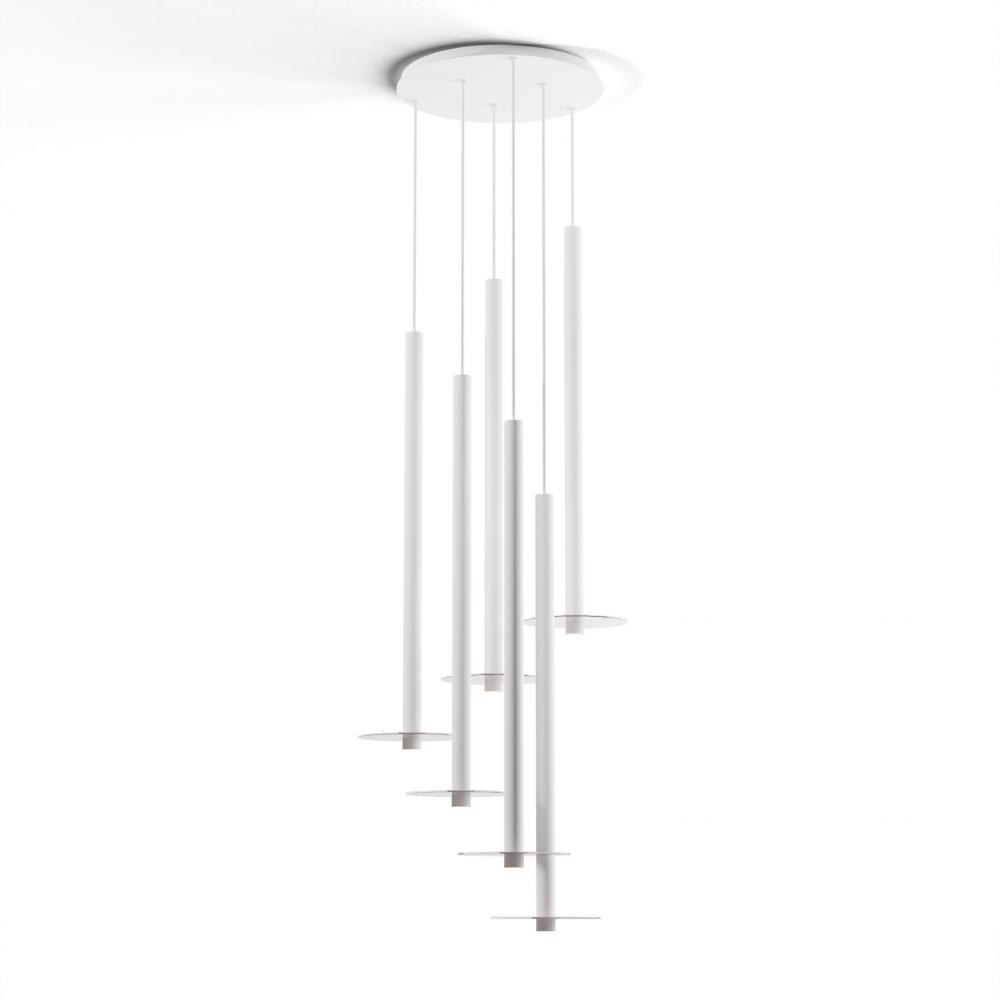 Combi Pendant 36&#34; Circular 6 Combo Matte White with Matte White Canopy