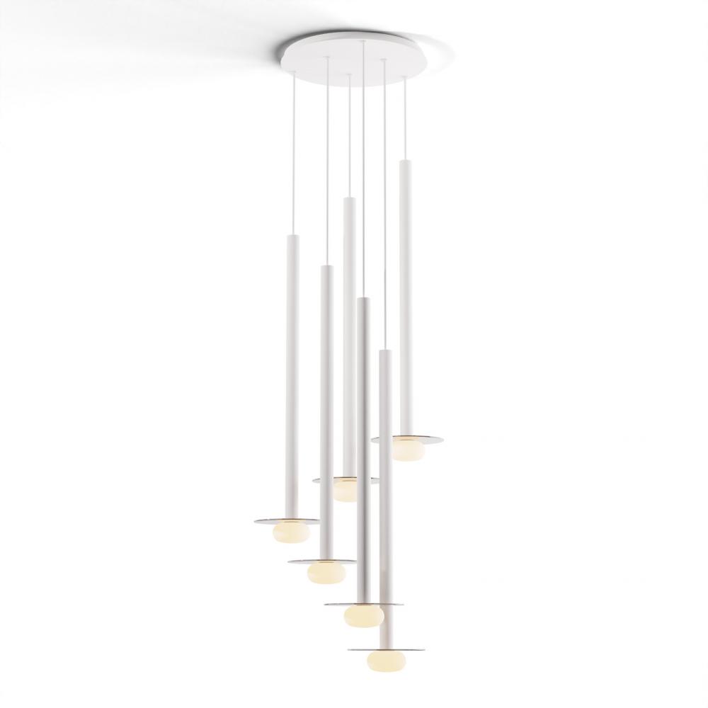 Combi Pendant 36&#34; Circular 6 Combo Matte White with Matte White Canopy