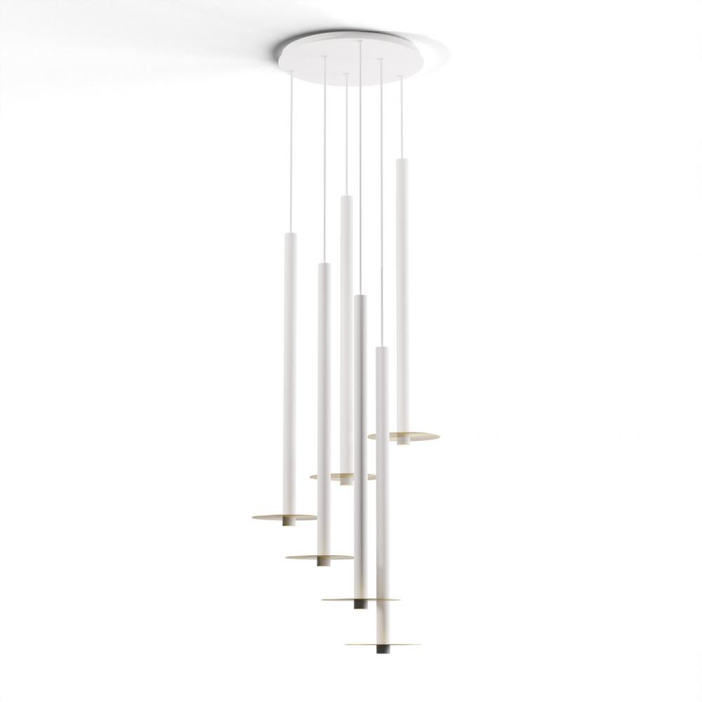 Combi Pendant 36&#34; Circular 6 Combo Matte White with Matte White Canopy