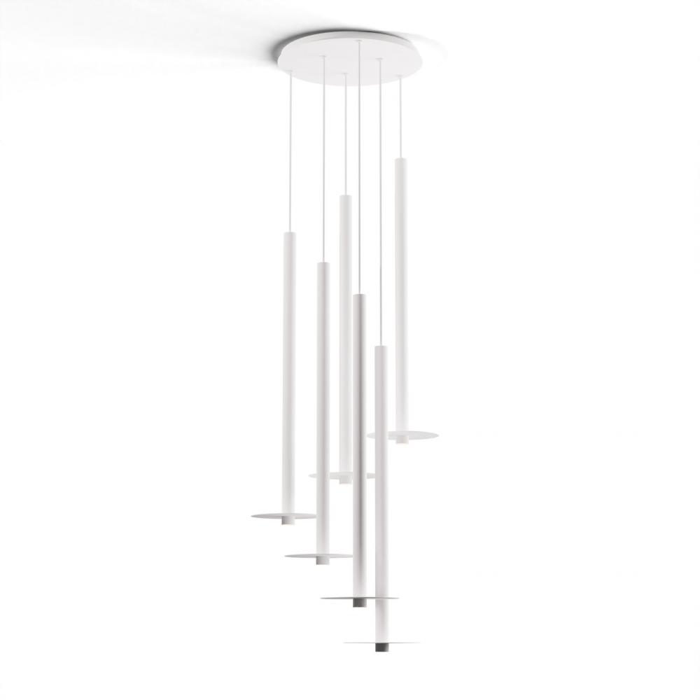 Combi Pendant 36&#34; Circular 6 Combo Matte White with Matte White Canopy