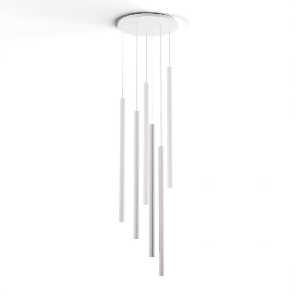 Combi Pendant 36&#34; Circular 6 Combo Matte White with Matte White Canopy