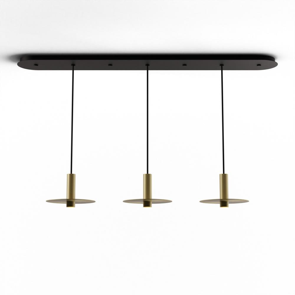 Combi Pendant 6&#34; Linear 3 Combo Brass with Matte Black Canopy
