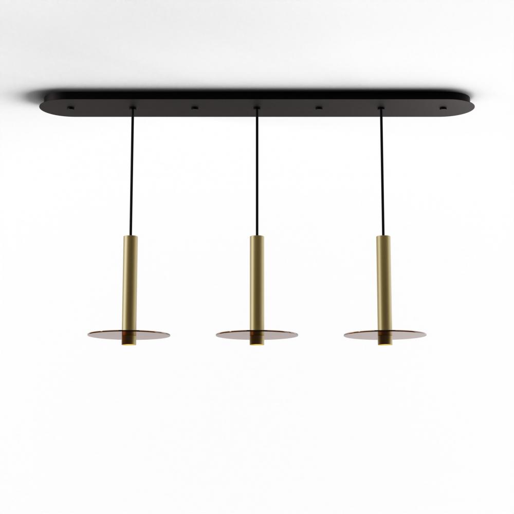 Combi Pendant 12&#34; Linear 3 Combo Brass with Matte Black Canopy
