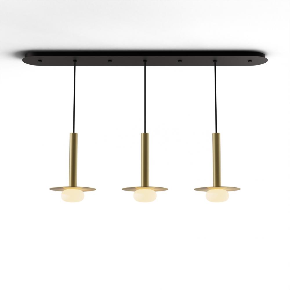 Combi Pendant 12&#34; Linear 3 Combo Brass with Matte Black Canopy