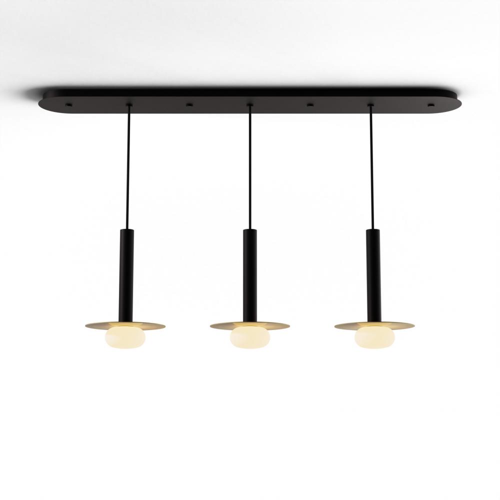 Combi Pendant 12&#34; Linear 3 Combo Matte Black with Matte Black Canopy
