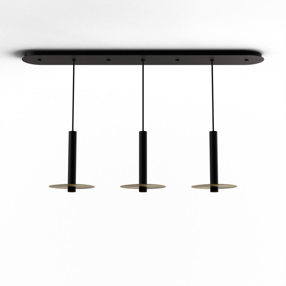 Combi Pendant 12&#34; Linear 3 Combo Matte Black with Matte Black Canopy