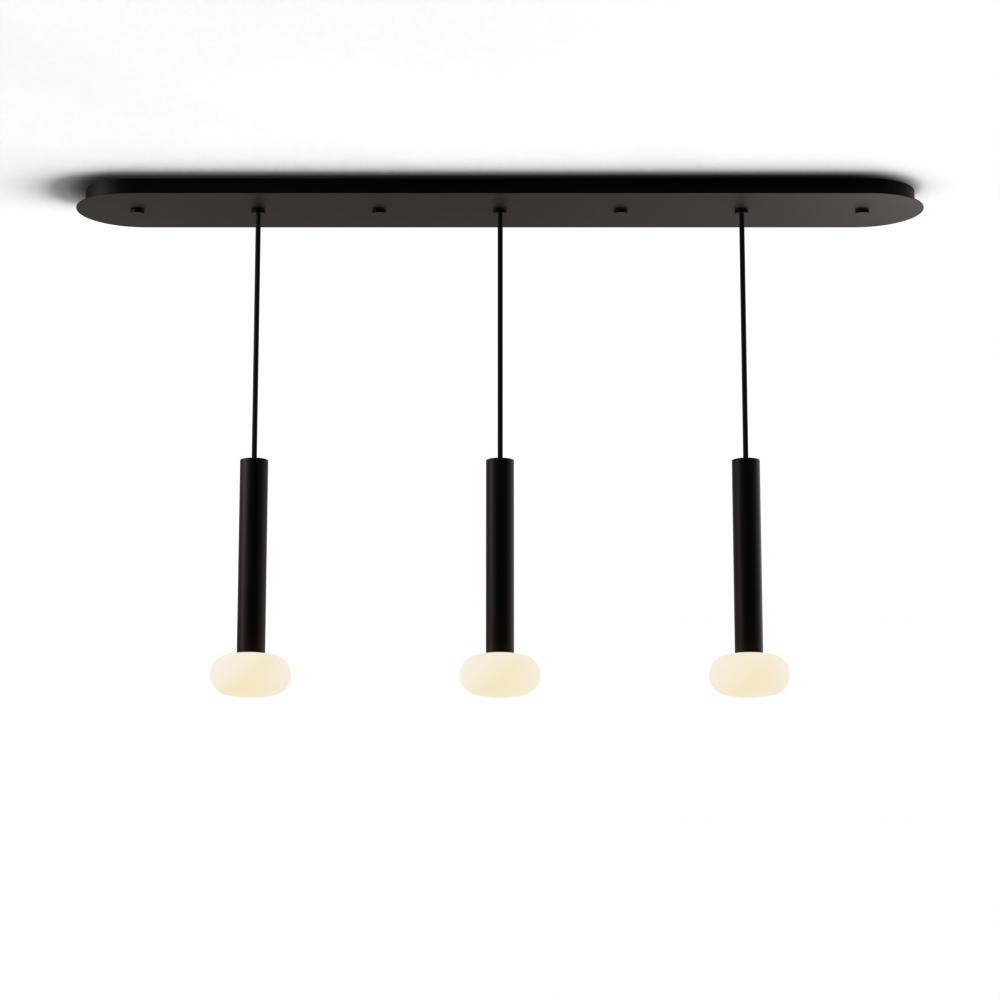 Combi Pendant 12&#34; Linear 3 Combo Matte Black with Matte Black Canopy, Glass Ball attachment, Sus