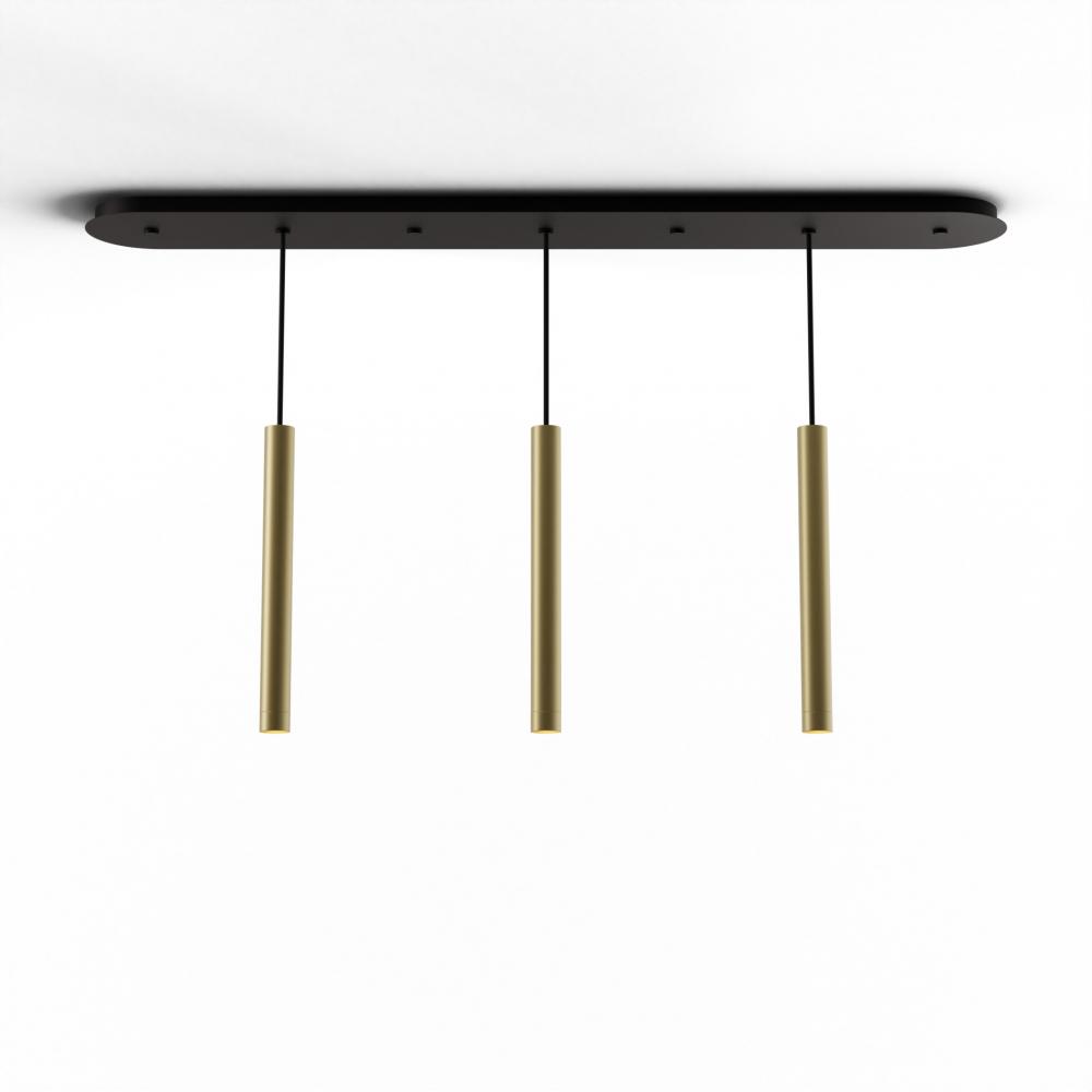 Combi Pendant 16&#34; Linear 3 Combo Brass with Matte Black Canopy, Suspension / Flush Mount 2-in-1