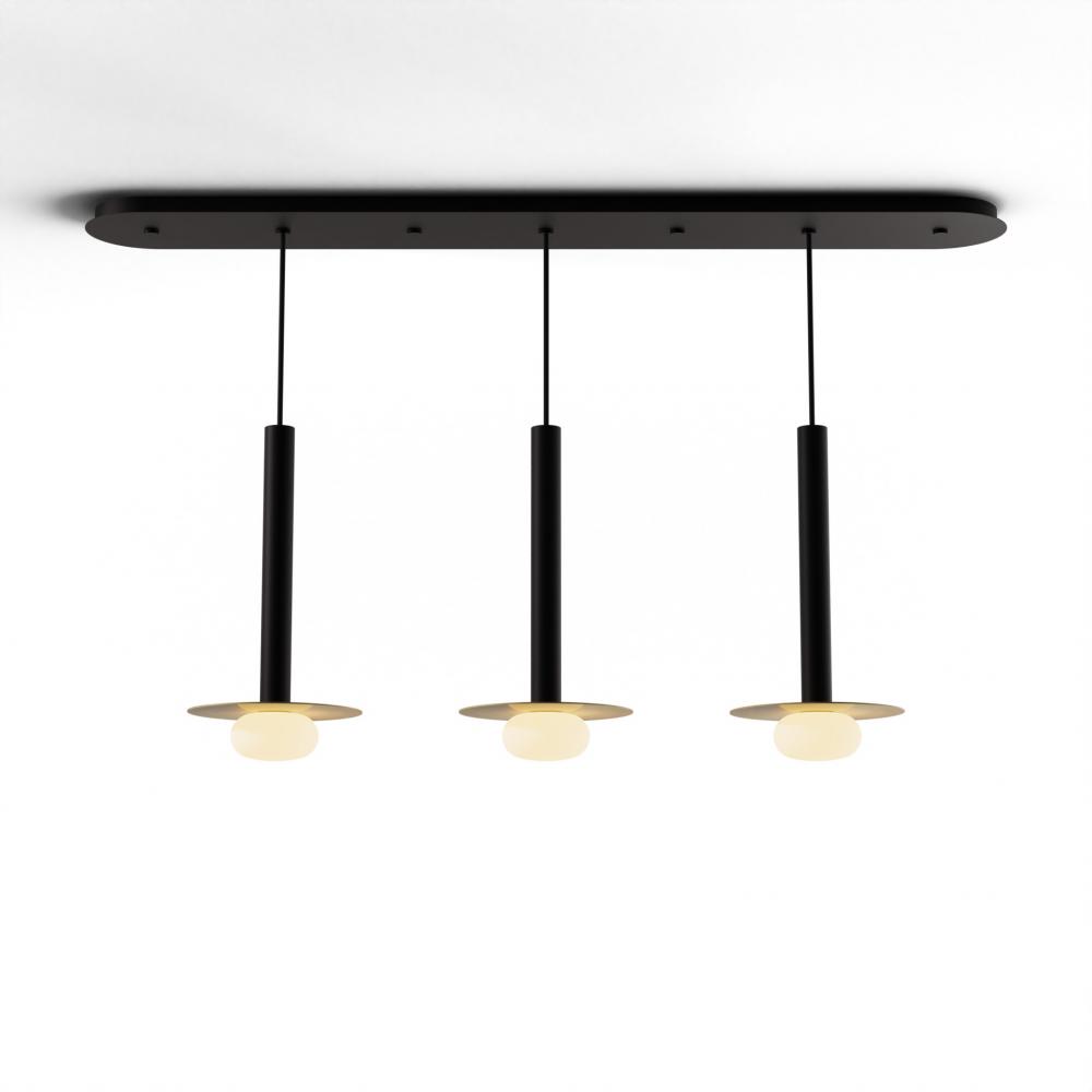 Combi Pendant 16&#34; Linear 3 Combo Matte Black with Matte Black Canopy